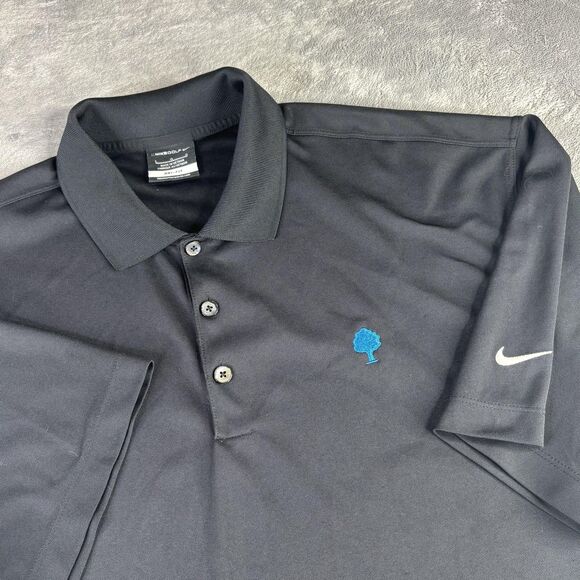 Nike Golf Polo Shirt Mens Large Black Pique Dri-FIT Blue Tree Logo 363807-010 - Picture 1 of 10